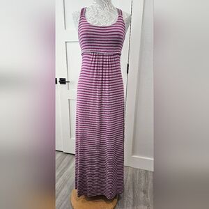 CALVIN KLEIN Striped Pink and Gray Maxi Tank Dress